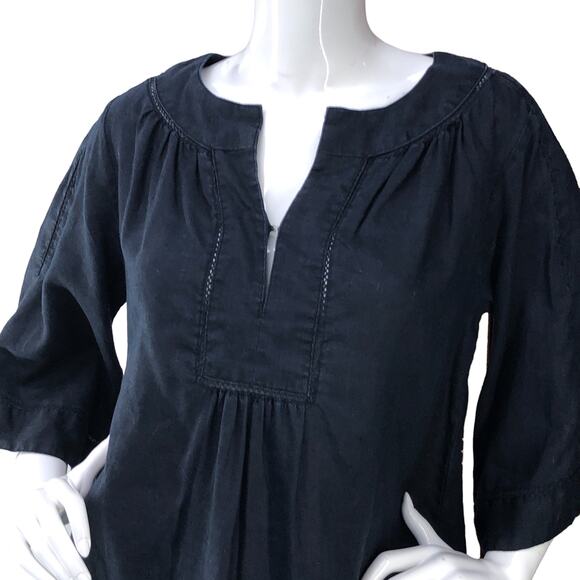 Calypso St Barths Womens Size XS Tunic Blouse Split Neck Flared Sleeve Midnight - Picture 2 of 15